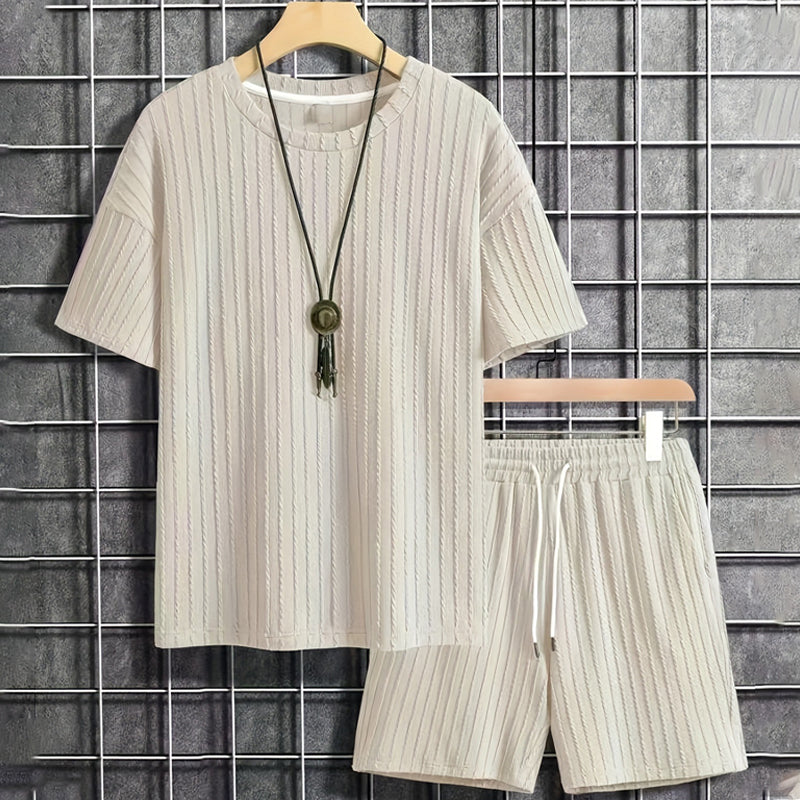 💕Men’s Summer 2-piece Set - Drop Shoulder T-shirt and Drawstring Shorts