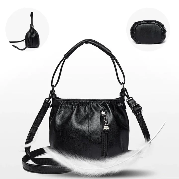 Casual Pleated Bucket Soft Leather Handbag Shoulder Bag