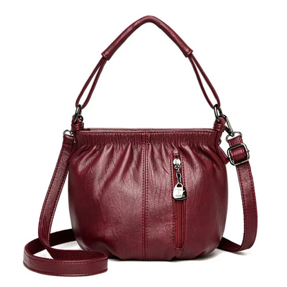 Casual Pleated Bucket Soft Leather Handbag Shoulder Bag