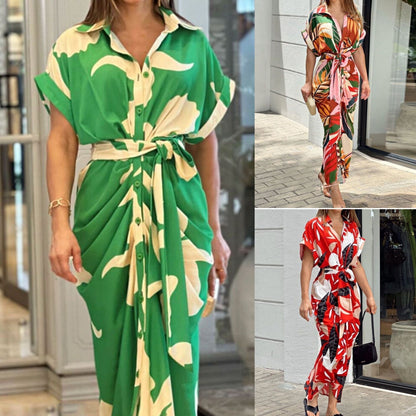 🔥SUMMER SALE 49% OFF💃Casual Lapel Neck Waist Print Shirt Dress