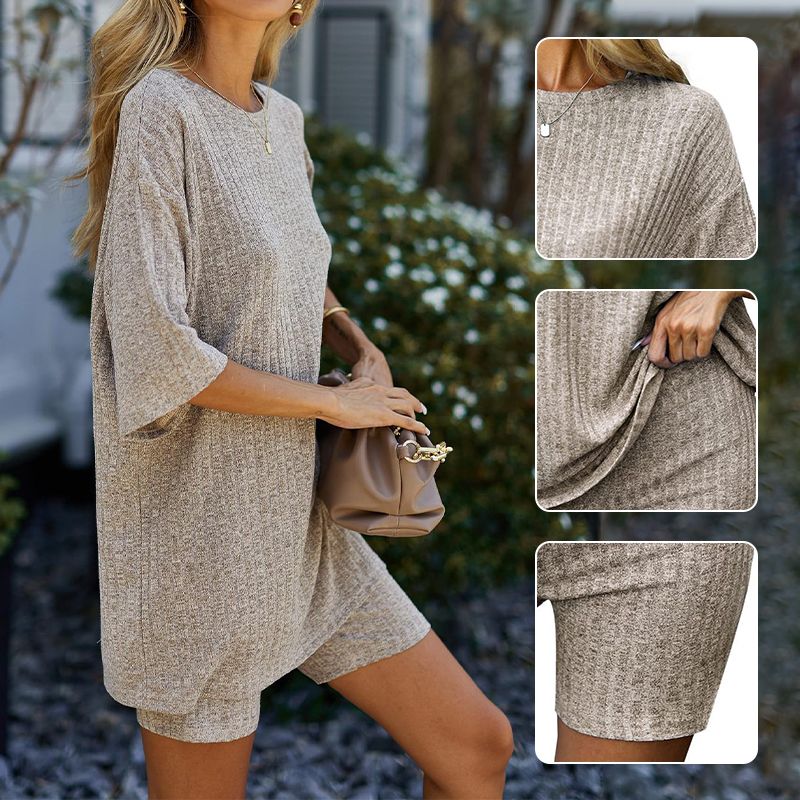 🔥Hot Sale 49% OFF🔥Women's Rib Knit T-shirt and Shorts Casual 2-piece Set