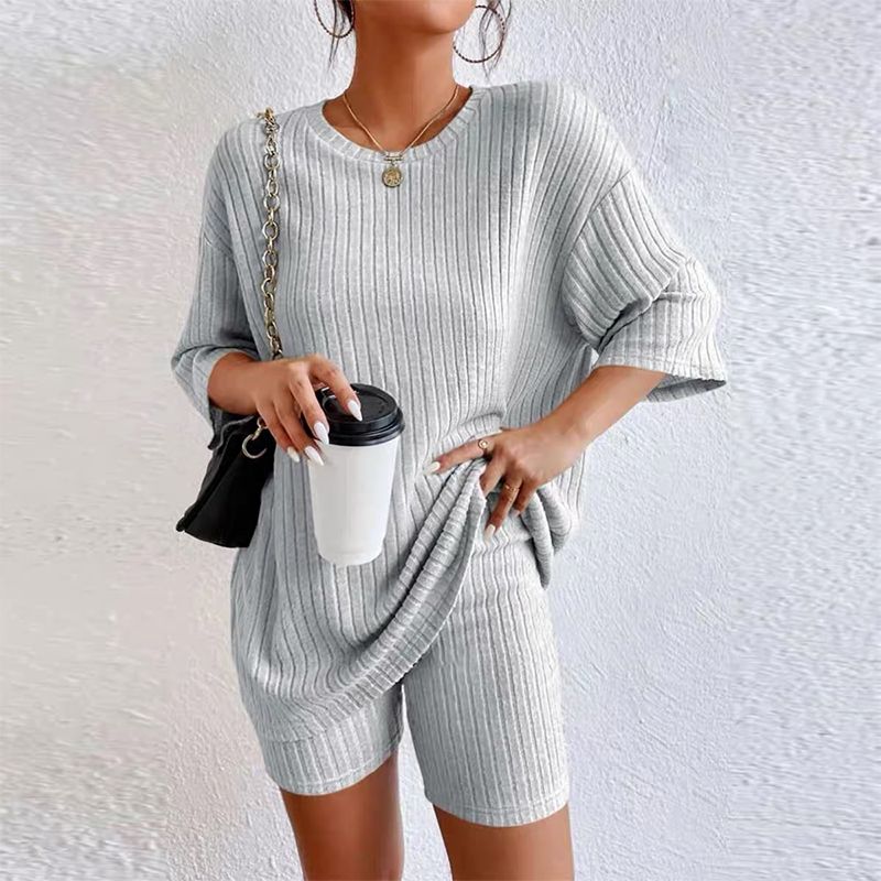 🔥Hot Sale 49% OFF🔥Women's Rib Knit T-shirt and Shorts Casual 2-piece Set