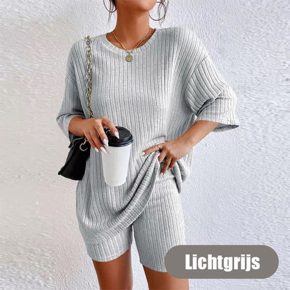 🔥Hot Sale 49% OFF🔥Women's Rib Knit T-shirt and Shorts Casual 2-piece Set