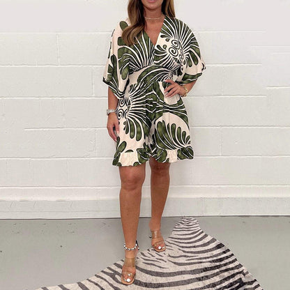 💕Last Day Special Price 💕Women's Plant Printed Casual Short Jumpsuit