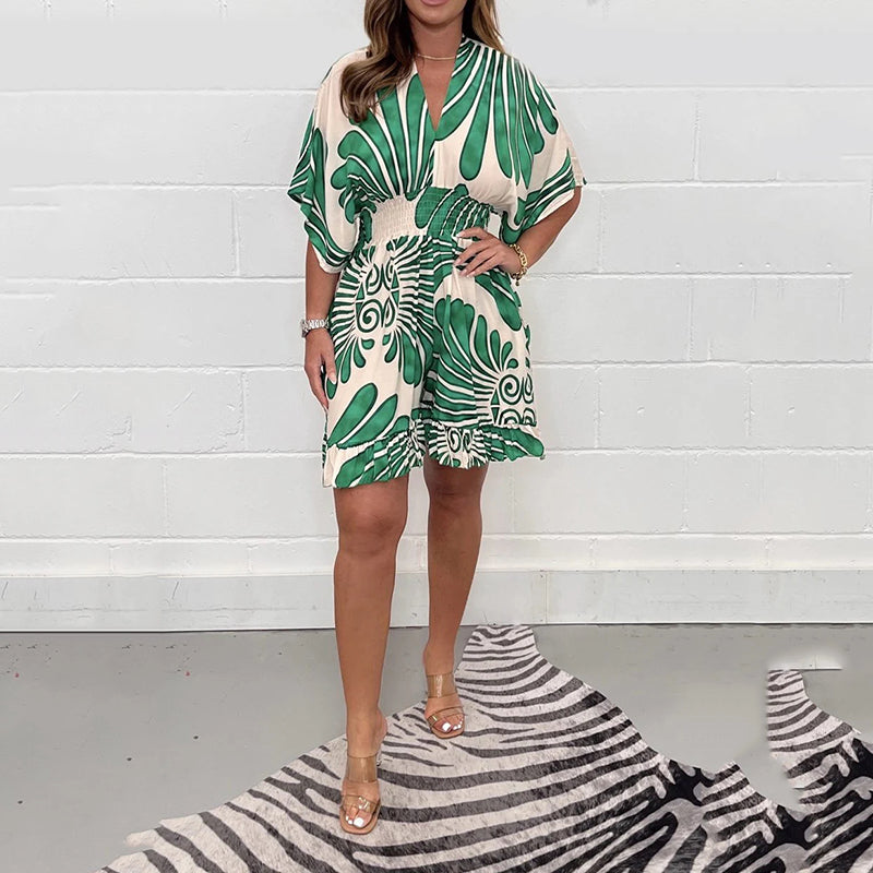💕Last Day Special Price 💕Women's Plant Printed Casual Short Jumpsuit