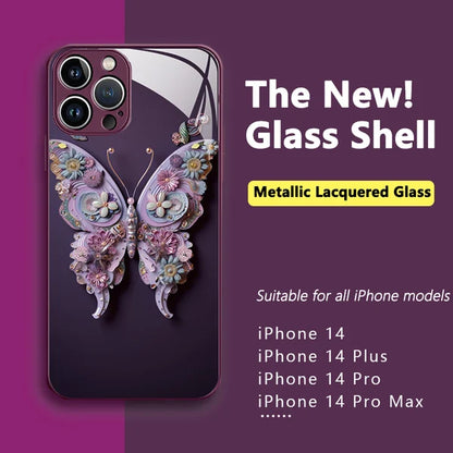 Flat 3D Butterfly Pattern Glass Cover Compatible with iPhone