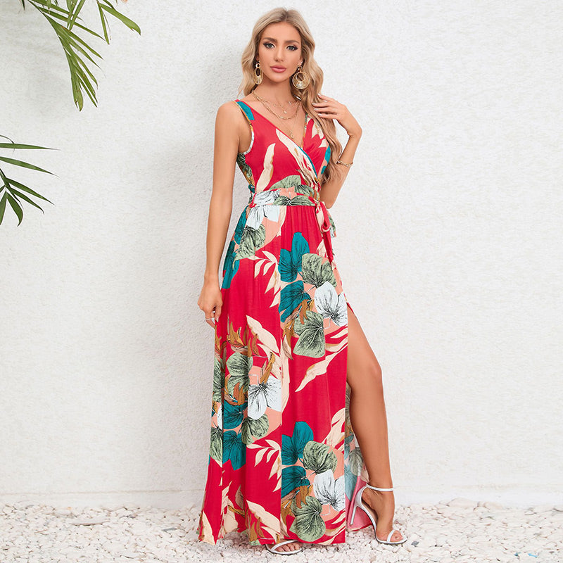 🔥LAST DAY 49% OFF 🔥Maxi dress with floral print and side slit