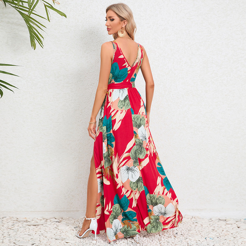 🔥LAST DAY 49% OFF 🔥Maxi dress with floral print and side slit