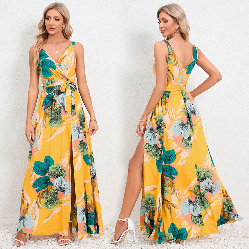 🔥LAST DAY 49% OFF 🔥Maxi dress with floral print and side slit