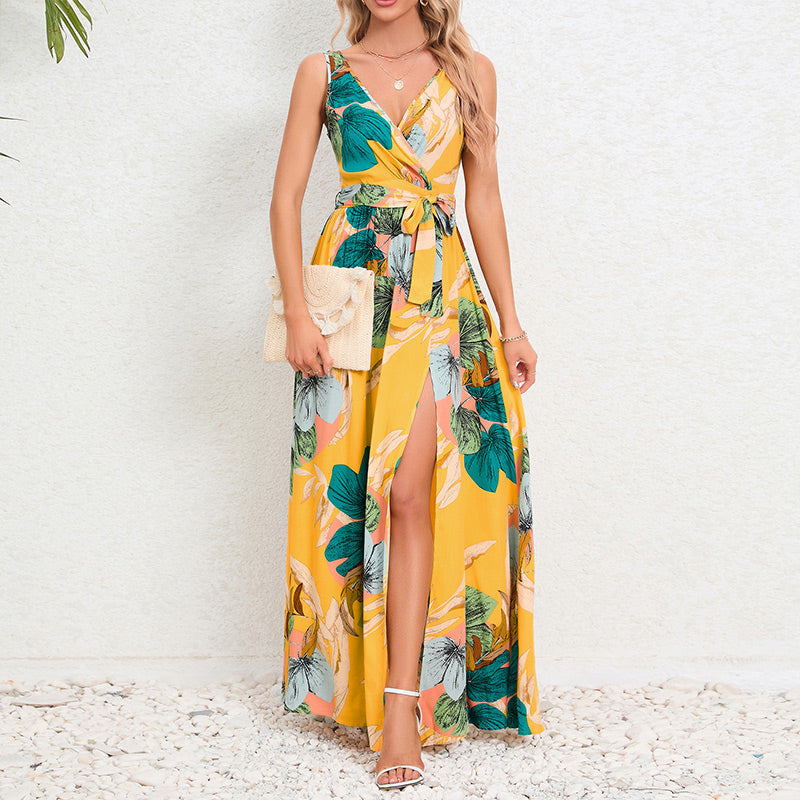 🔥LAST DAY 49% OFF 🔥Maxi dress with floral print and side slit