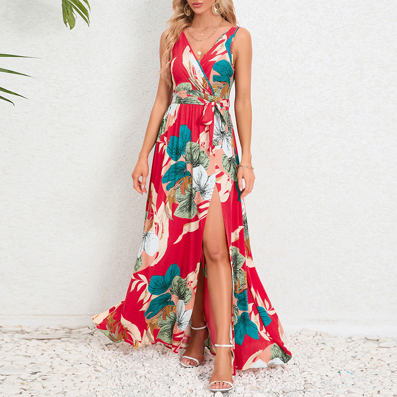 🔥LAST DAY 49% OFF 🔥Maxi dress with floral print and side slit