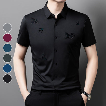 🔥Men's Business Short-Sleeve Shirt in Stretchy Printed Fabric