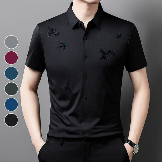 🔥Men's Business Short-Sleeve Shirt in Stretchy Printed Fabric