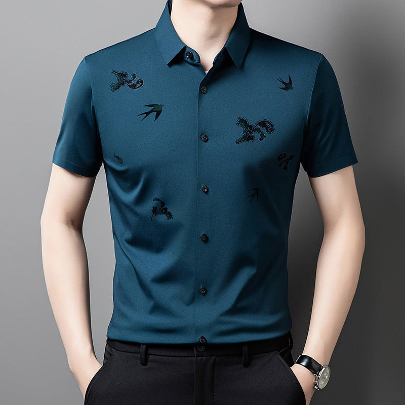 🔥Men's Business Short-Sleeve Shirt in Stretchy Printed Fabric