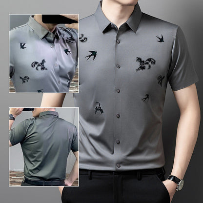 🔥Men's Business Short-Sleeve Shirt in Stretchy Printed Fabric