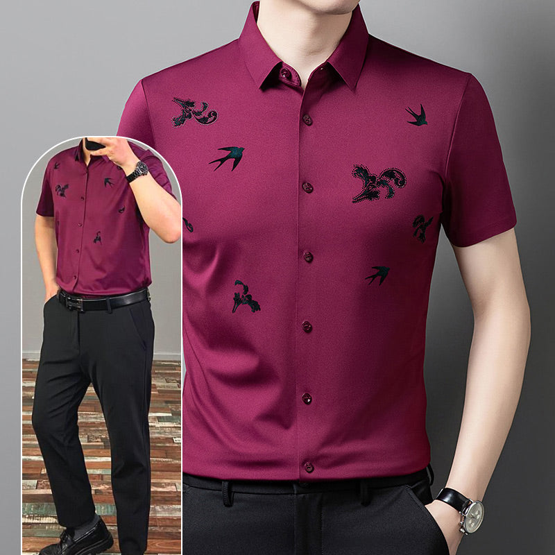 🔥Men's Business Short-Sleeve Shirt in Stretchy Printed Fabric