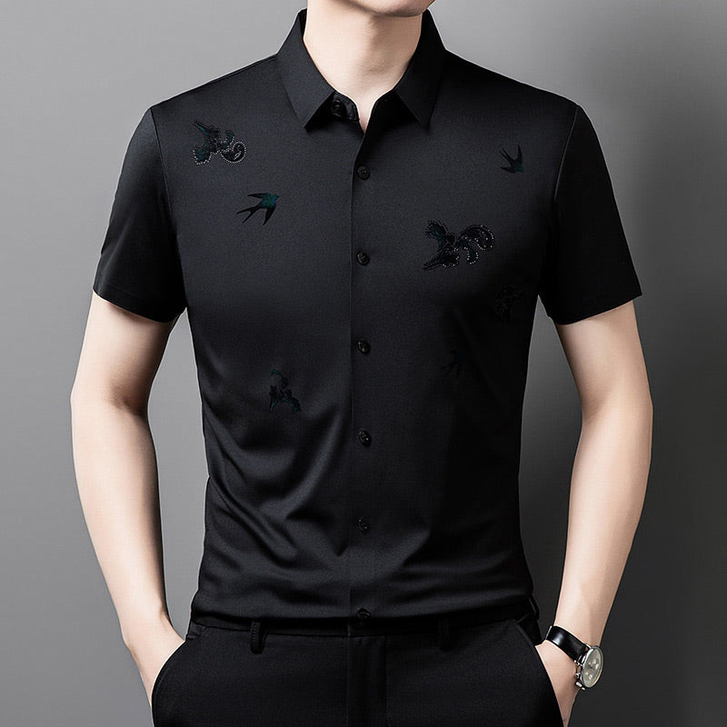 🔥Men's Business Short-Sleeve Shirt in Stretchy Printed Fabric