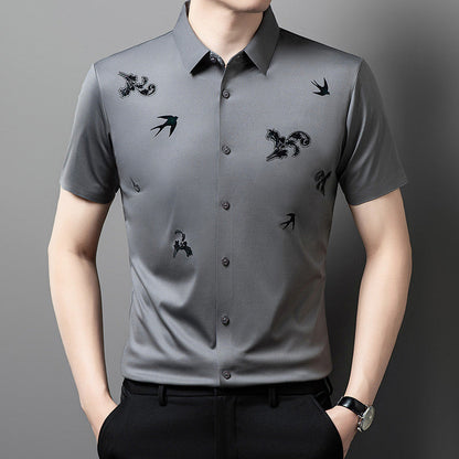 🔥Men's Business Short-Sleeve Shirt in Stretchy Printed Fabric