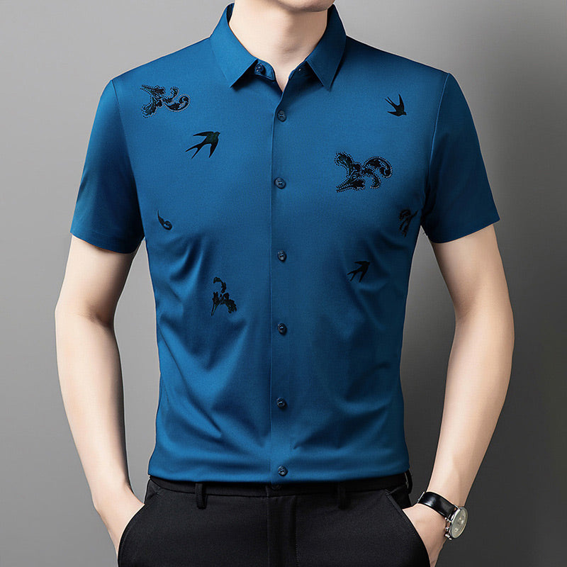 🔥Men's Business Short-Sleeve Shirt in Stretchy Printed Fabric