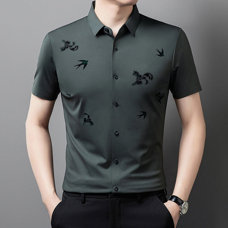 🔥Men's Business Short-Sleeve Shirt in Stretchy Printed Fabric