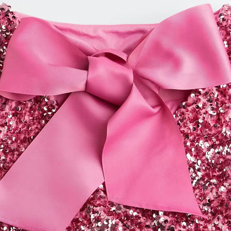 💃Limited Time 49% Off🎀Dance All Night Sequin Back Tie Up Bow Loose Mini Cutee Dress🎀