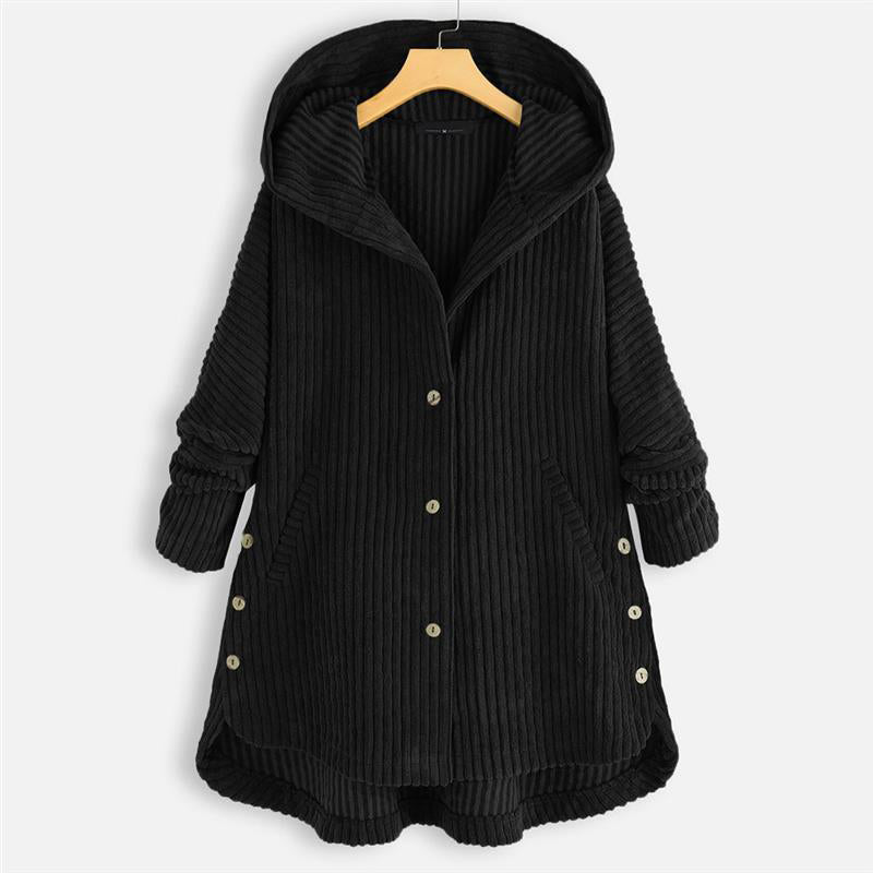 Casual Solid Color Thickened Hooded Button Coat