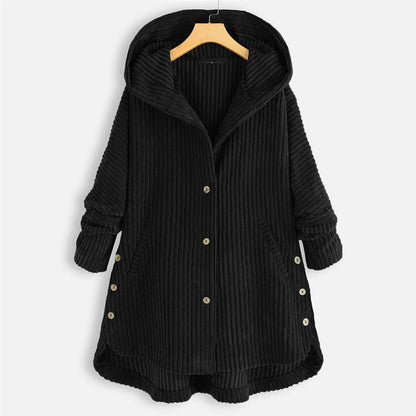 Casual Solid Color Thickened Hooded Button Coat