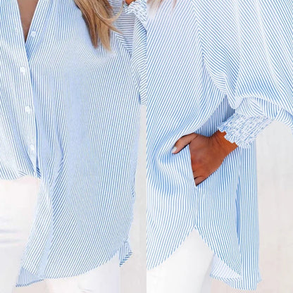 🔥Women's Striped Shirt with Elastic Sleeves