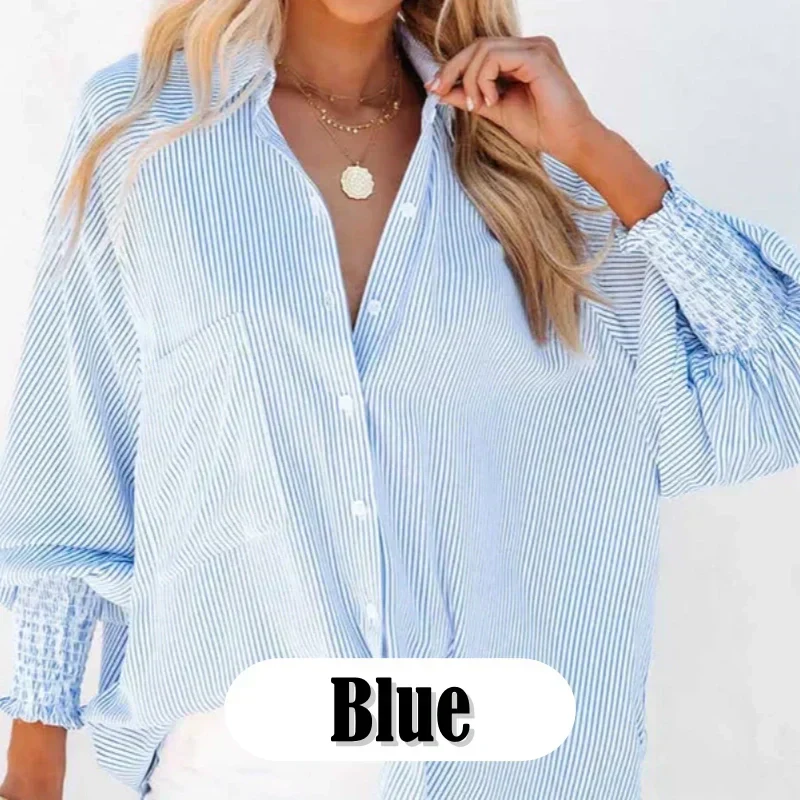 🔥Women's Striped Shirt with Elastic Sleeves