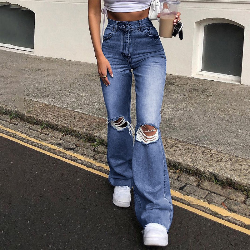 🔥Hot Sale! Women's Casual Ripped High-Waisted Wide-Leg Pants