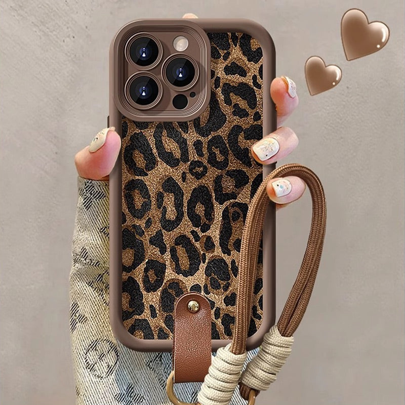 Leopard Print Case for iPhone with Lanyard