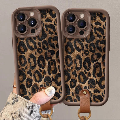 Leopard Print Case for iPhone with Lanyard