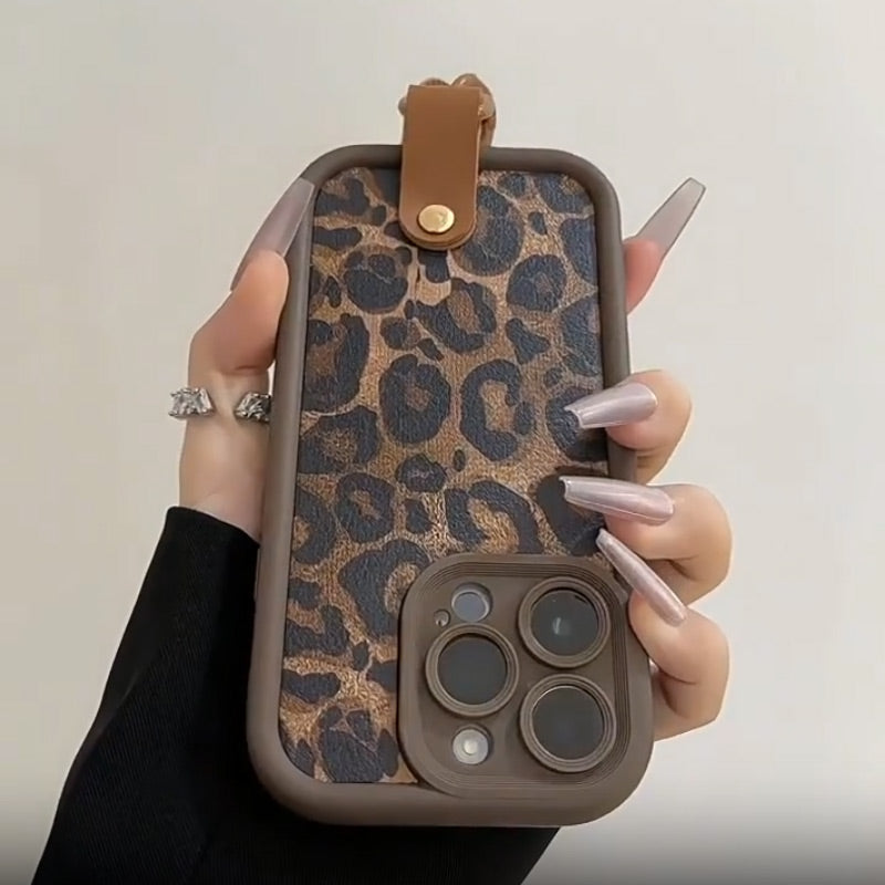 Leopard Print Case for iPhone with Lanyard