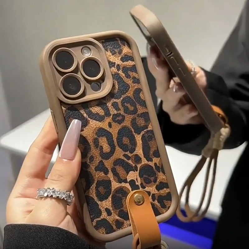 Leopard Print Case for iPhone with Lanyard