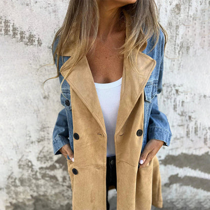 🎅Christmas Pre-sale🎁Trench Coat with Denim Jean Stitching