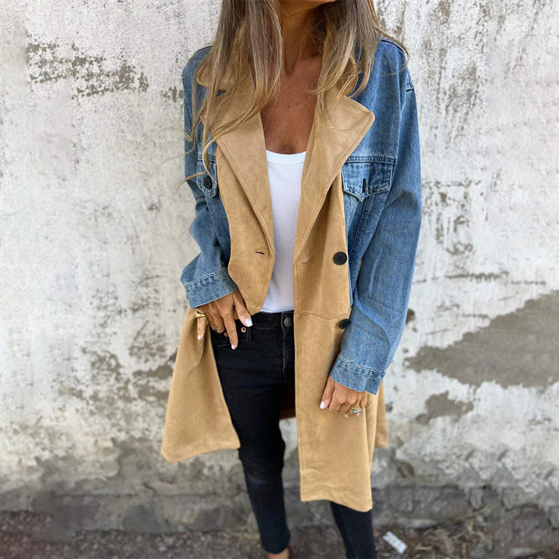 🎅Christmas Pre-sale🎁Trench Coat with Denim Jean Stitching