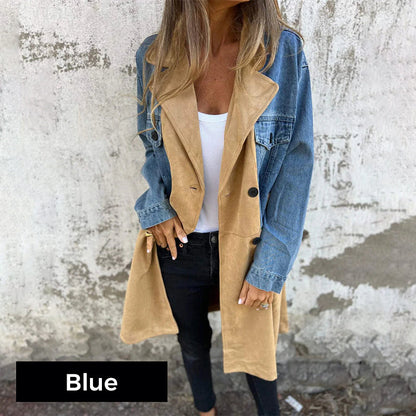 🎅Christmas Pre-sale🎁Trench Coat with Denim Jean Stitching