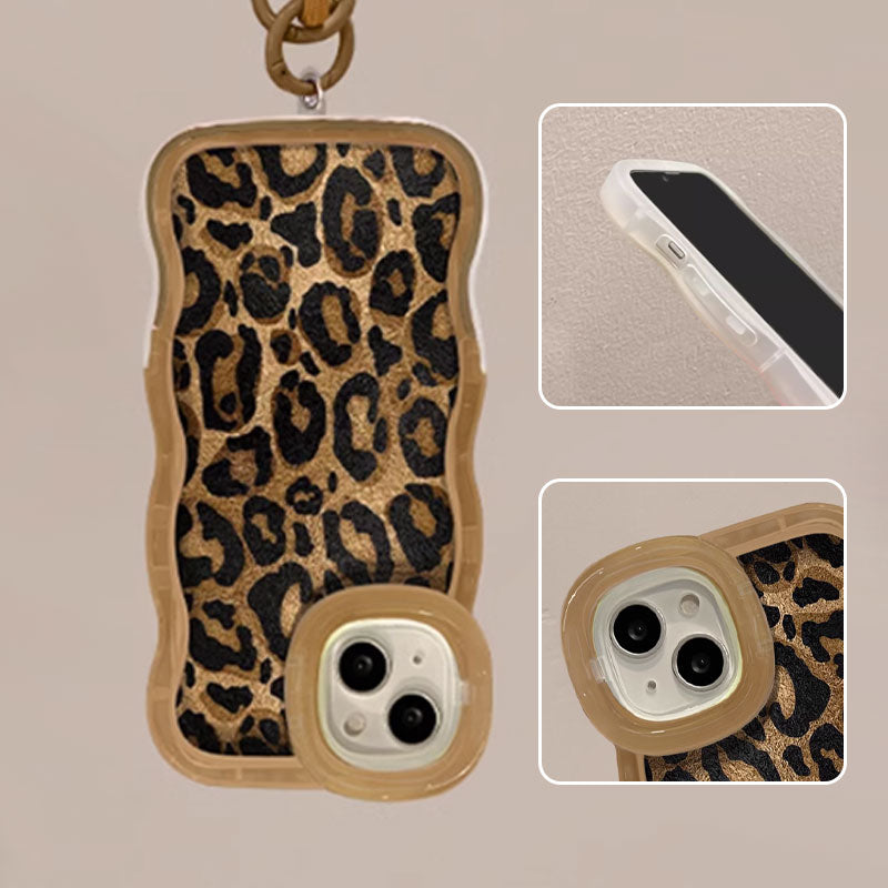 Retro Leopard Print Portable Phone Case Set with Invisible Dual Stands