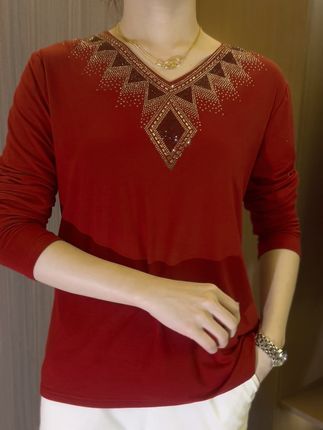 2024 High quality winter velvet long sleeve t-shirt with rhinestones, warm and fashionable