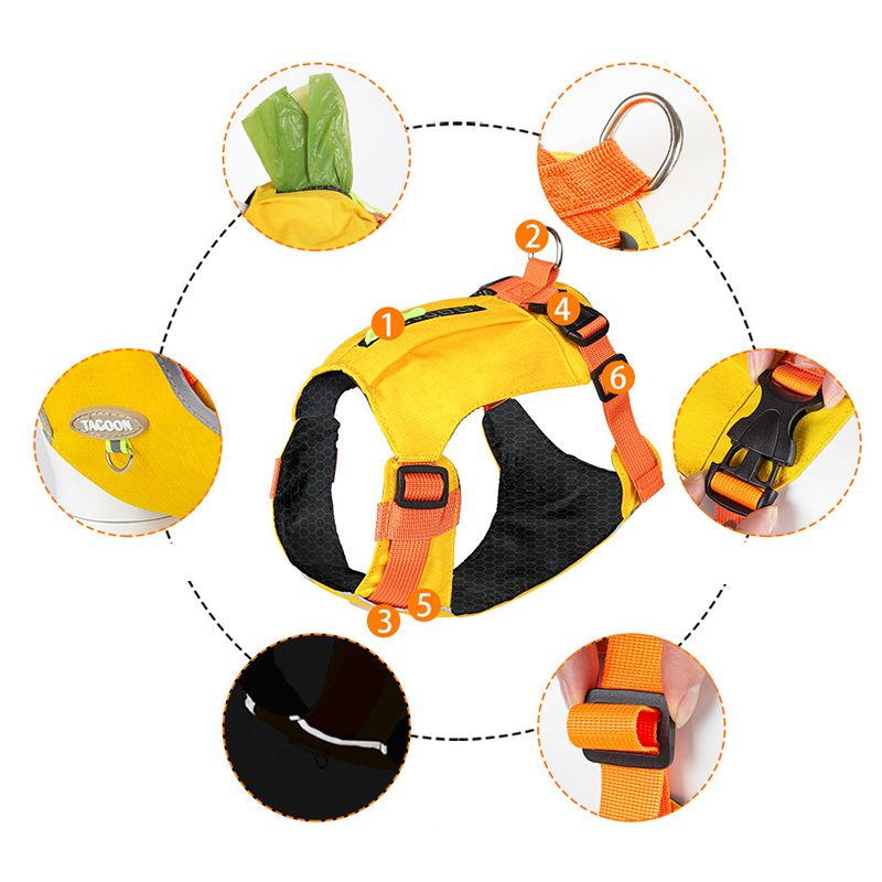 Waterproof Reflective Vest Harness with Zipper Pocket and D-ring for Dogs