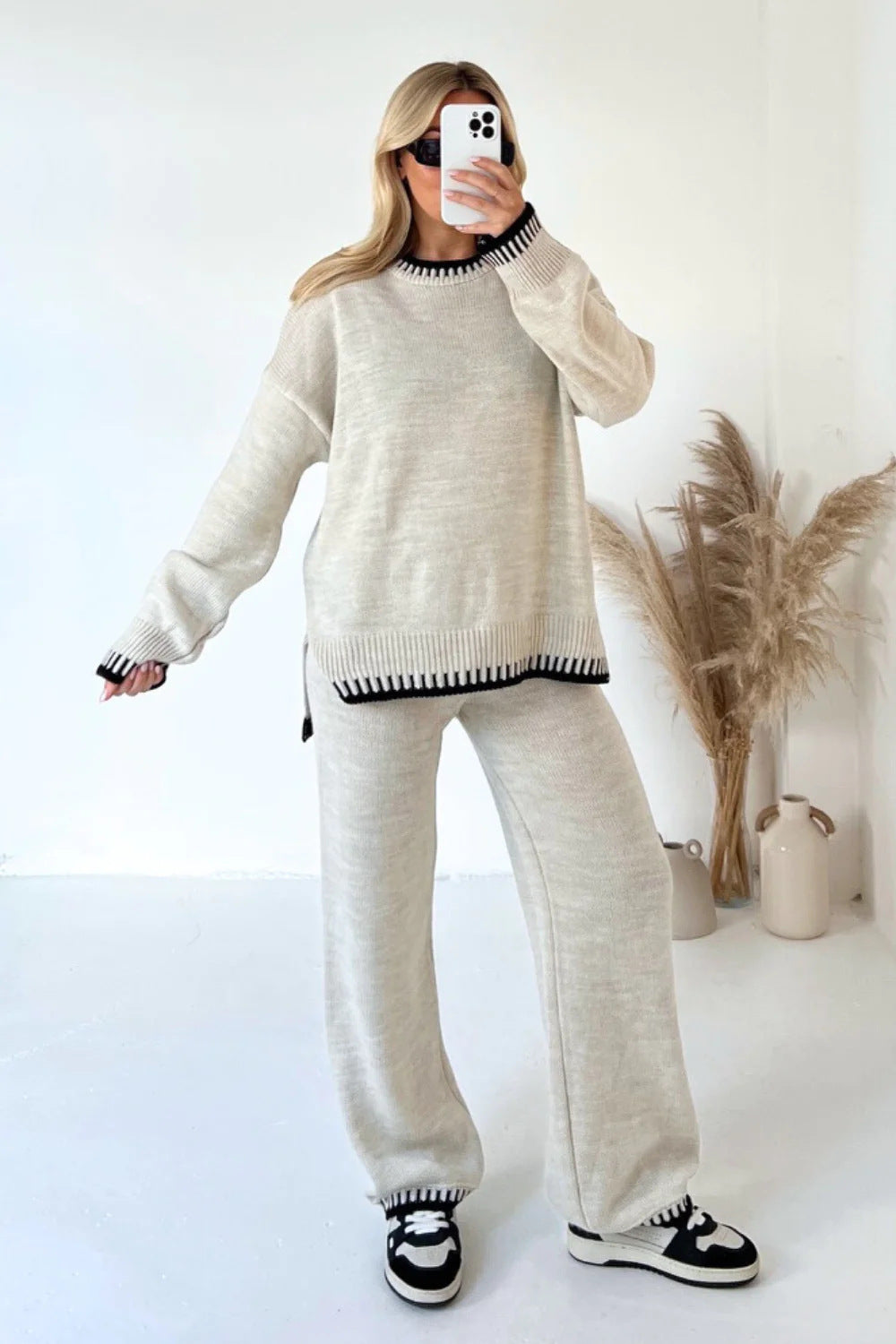 50 % OFF🔥Solid Color Casual Knitted Two-piece Set