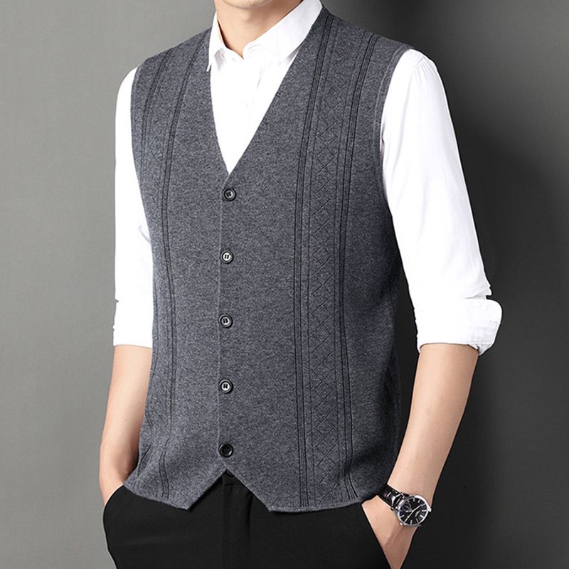 Men's Fashion Knitted Button Sweater Vest Business Match