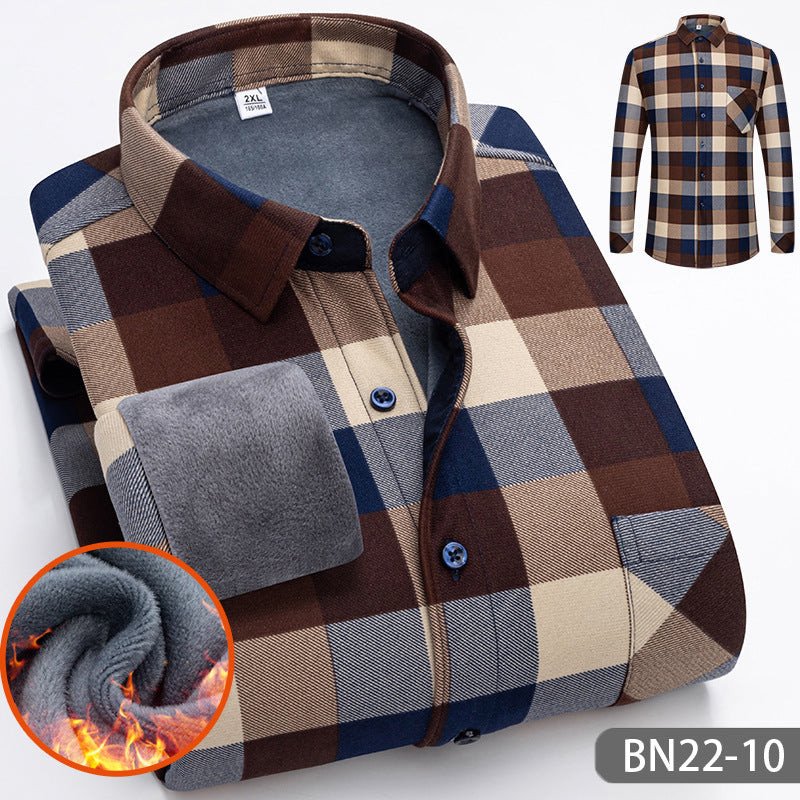 Autumn-winter Men's Casual Fleece Thickened Warm Shirt