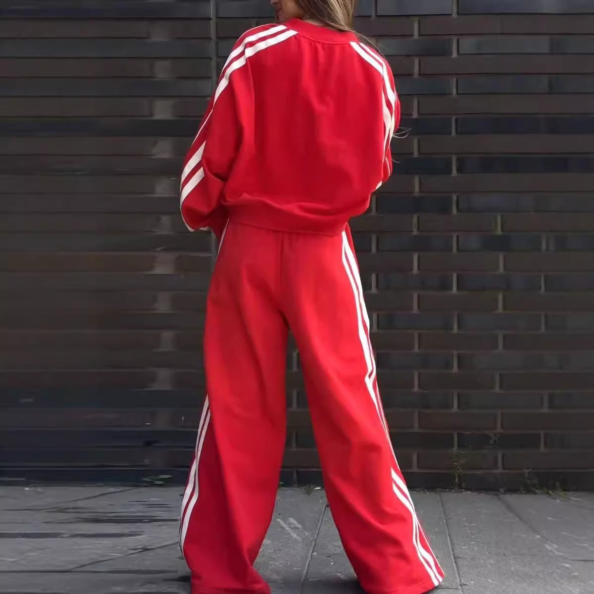 💕New sports suit 63% OFF💕V-Neck Sweatshirt & Wide-Leg Pants 2-Piece Set