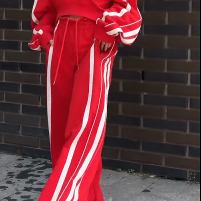 💕New sports suit 63% OFF💕V-Neck Sweatshirt & Wide-Leg Pants 2-Piece Set