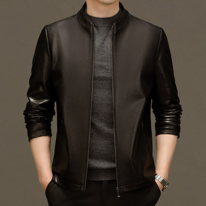 Men's Classic PU Leather Jacket with Zipper Front