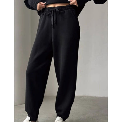 Women's Casual Sporty 2-Piece Set - Half-Zipper Lapel Top & Matching Jogger