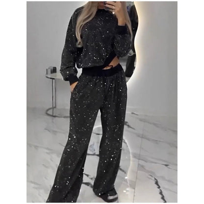 🎅Early Xmas Sales - 50% OFF🎄Sequined Loose Fit Top and Wide Leg Pants Two-Piece Set