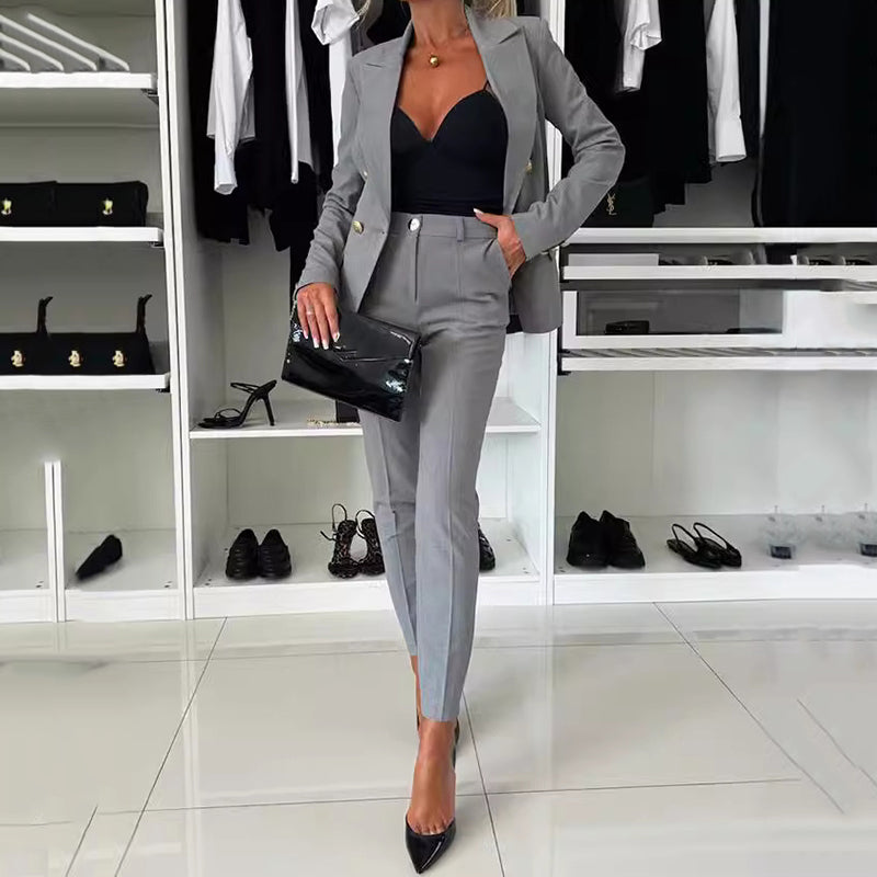 🔥🖤Black Friday Sale:50% OFF🔥Women's Double-Breasted Blazer & Tailored Pants Set