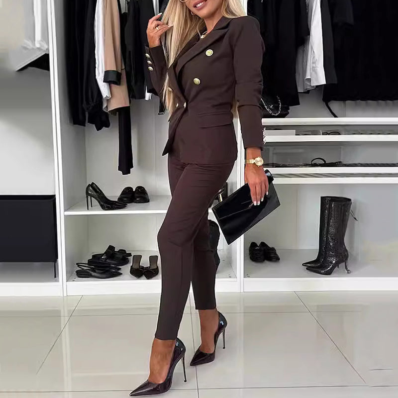 🔥🖤Black Friday Sale:50% OFF🔥Women's Double-Breasted Blazer & Tailored Pants Set